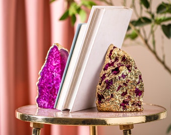 Gorgeous Agate Bookend - Natural Stone Elegant Home Decor Accessories | Unique Crystal Shelf Decor | Handcrafted Gemstone Book Holder - Pair