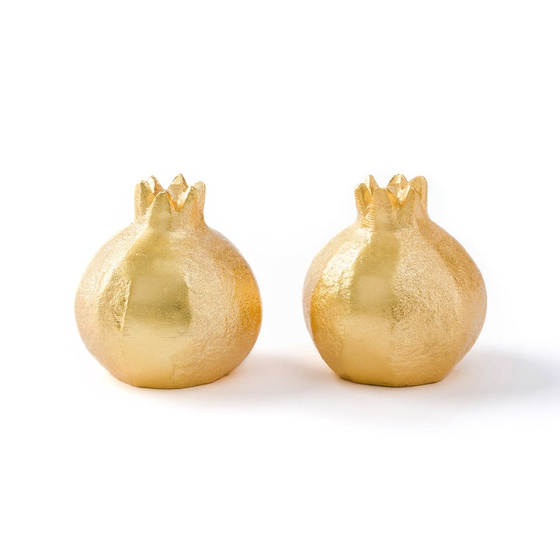 Pomegranate Salt and Pepper Shakers, Artisan Crafted Salt Celler Gold Tableware Shaker Set for Wedding Table Decor, Home Decor or Gifts image 3