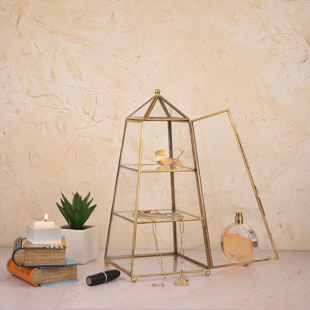 Jewelry Holder Glass Pyramid 3 Tier Jewellery Storage Display Stand A