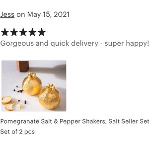 Pomegranate Salt and Pepper Shakers, Artisan Crafted Salt Celler Gold Tableware Shaker Set for Wedding Table Decor, Home Decor or Gifts image 7