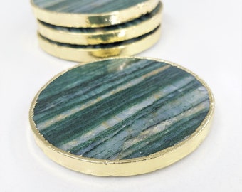 Green Aventurine Coaster Set - Natural Elegance for Housewarming gift on Christmas