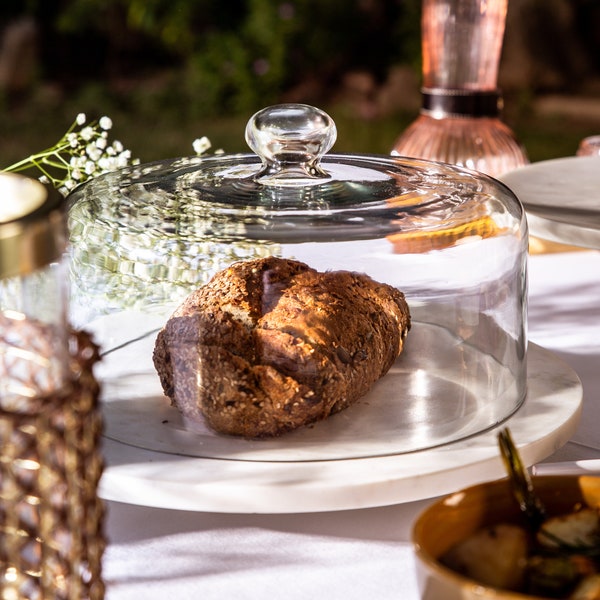 Large Glass Cloche Dome for Cake Stand - Display Case for Desserts, Cup Cake Plants