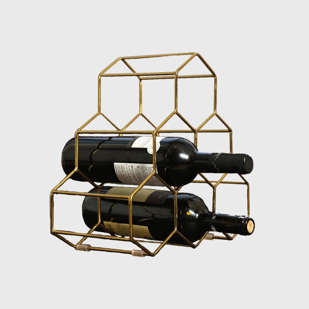 Shaped Wine Bottle Rack Gold Tabletop Counterspace Etsy