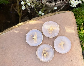Soft pink and gold coaster set, handmade epoxy resin coasters, light pink and gold decor, unique coaster sets with 4” diameter