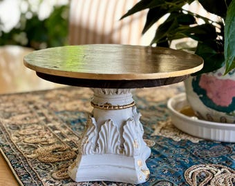 Wooden cakestand with pedestal base, Handmade cake stands with personalized size and color options, custom wood cake plate with resin base