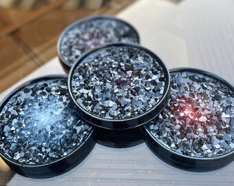 Druzy ring dish, small jewelry tray handmade with resin, black crystal druzy in custom color options, 4” diameter, crystal ring storage