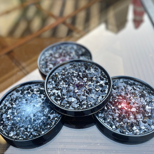 Druzy ring dish, small jewelry tray handmade with resin, black crystal druzy in custom color options, 4” diameter, crystal ring storage