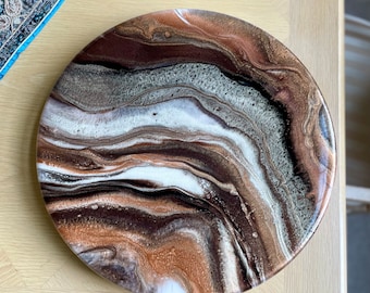 Handmade lazy susan centerpiece table decor in bronze and gold, made with epoxy resin on solid wood, abstract geode art turntable, 18inch