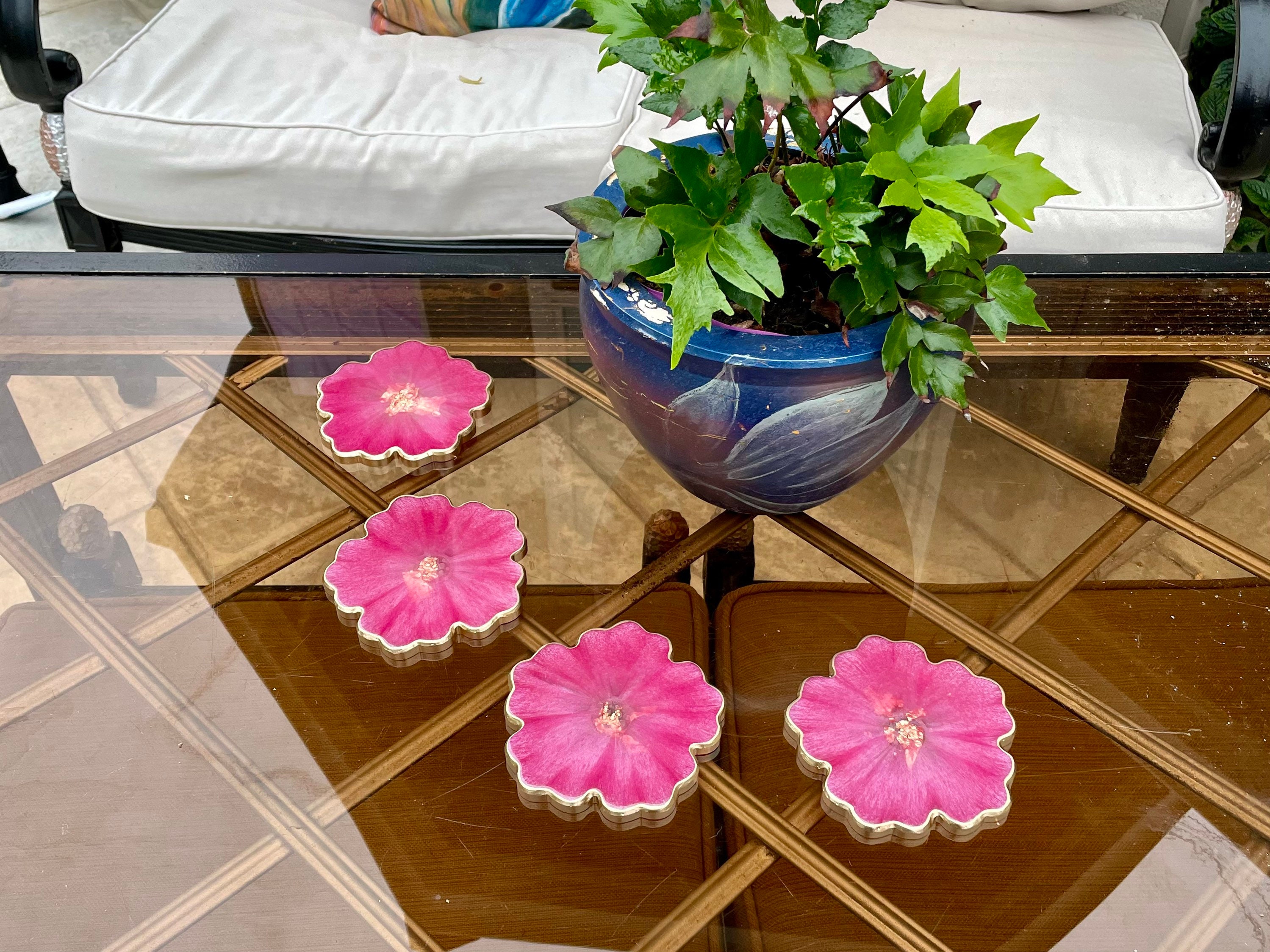 Pink flower coasters handmade epoxy resin coaster sets Etsy