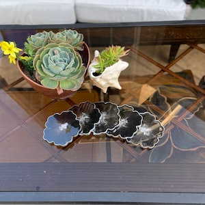 Black and Silver Flower Coasters, Handmade Coaster Sets with non-slip Bumpers, Unique Gift and Functional Art, Gift for Kitchen