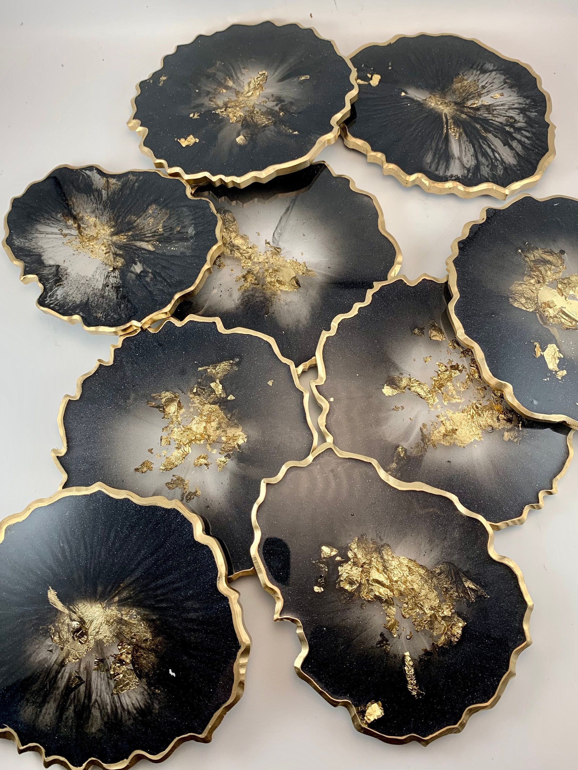 Black and gold resin coasters semitransparent resin coaster Etsy