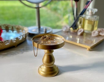 Handmade Gold Pedestal Jewelry Tray: Metal & Resin Ring Holder
