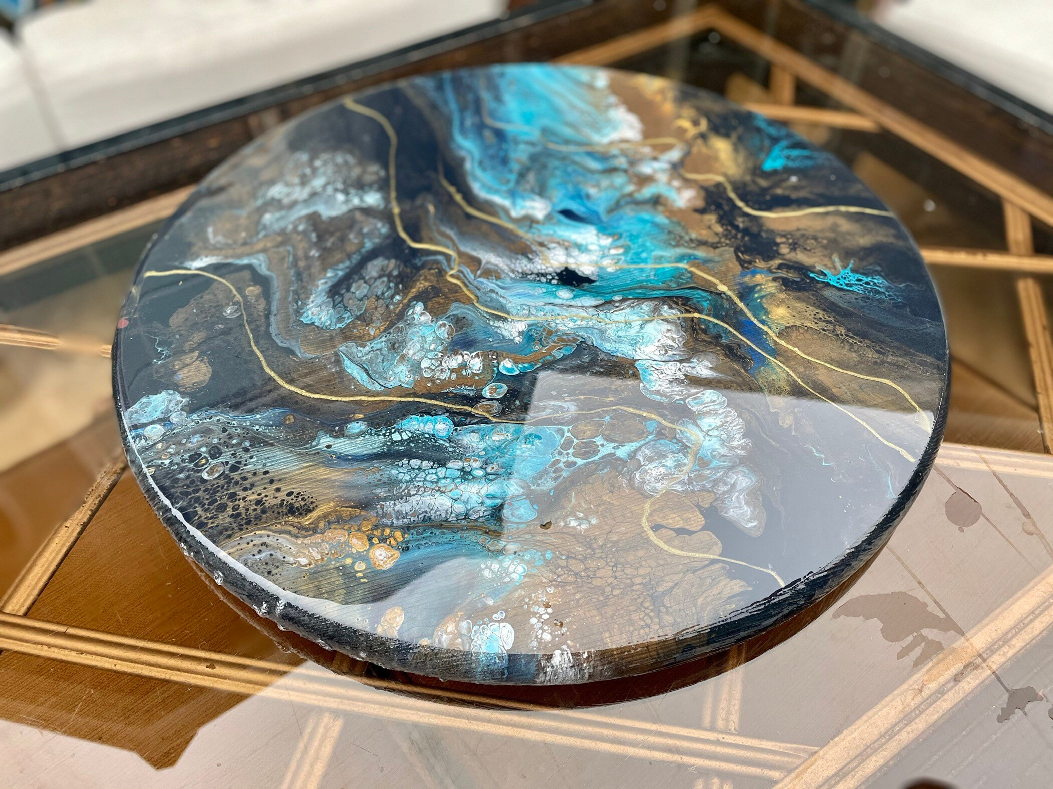 18 lazy susan turntable with epoxy resin finish abstract Etsy