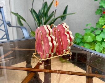 Fancy gold metal coaster holder with feet — perfect for flower coasters in my shop! Gold coaster rack for set of 6 (coaster holder only)