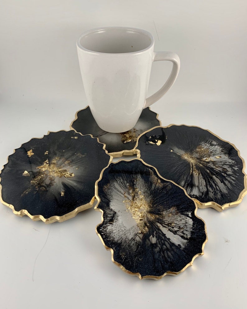 Black and gold resin coasters semitransparent resin coaster Etsy