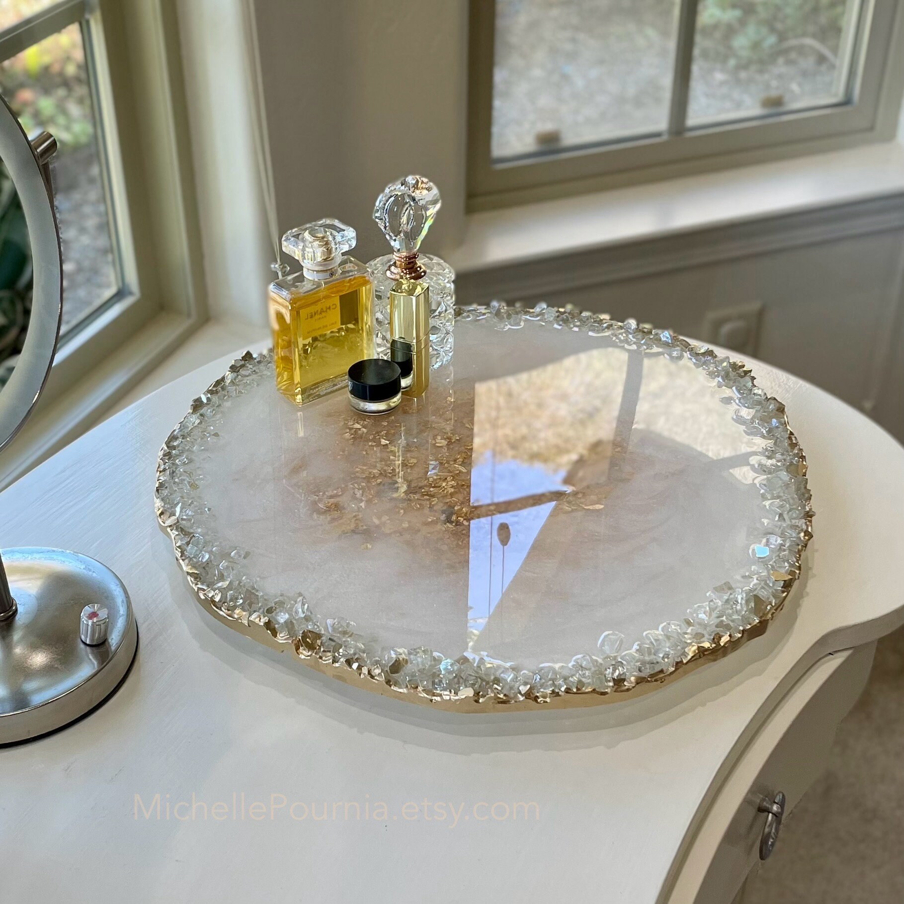 16” Lazy Susan Turntable Centerpiece, Handmade With Epoxy Resin