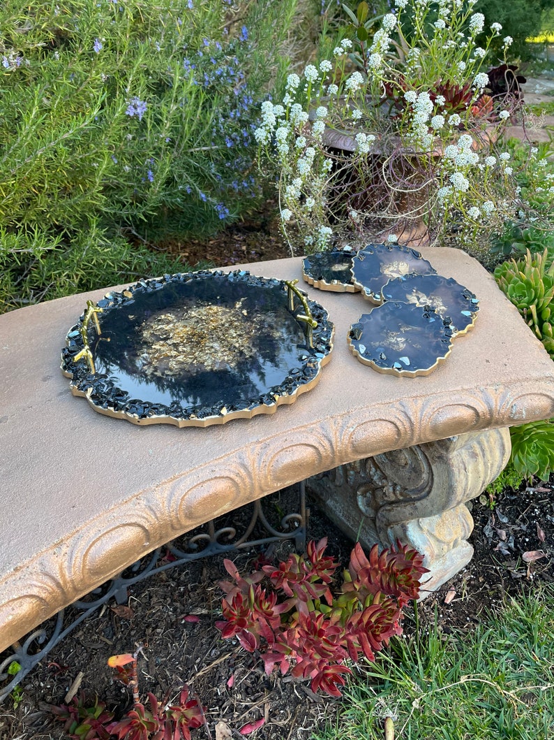 13 Resin Tray and Coaster Set Handmade Tray With 4 Matching Etsy
