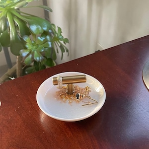 4” porcelain and resin ring dish, white and gold jewelry tray, handmade jewelry bowl, small tray for rings & earrings, decorative ring tray