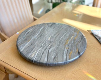 Handmade Lazy Susan Centerpiece, Solid Wood with Epoxy Resin Finish, 18 inch