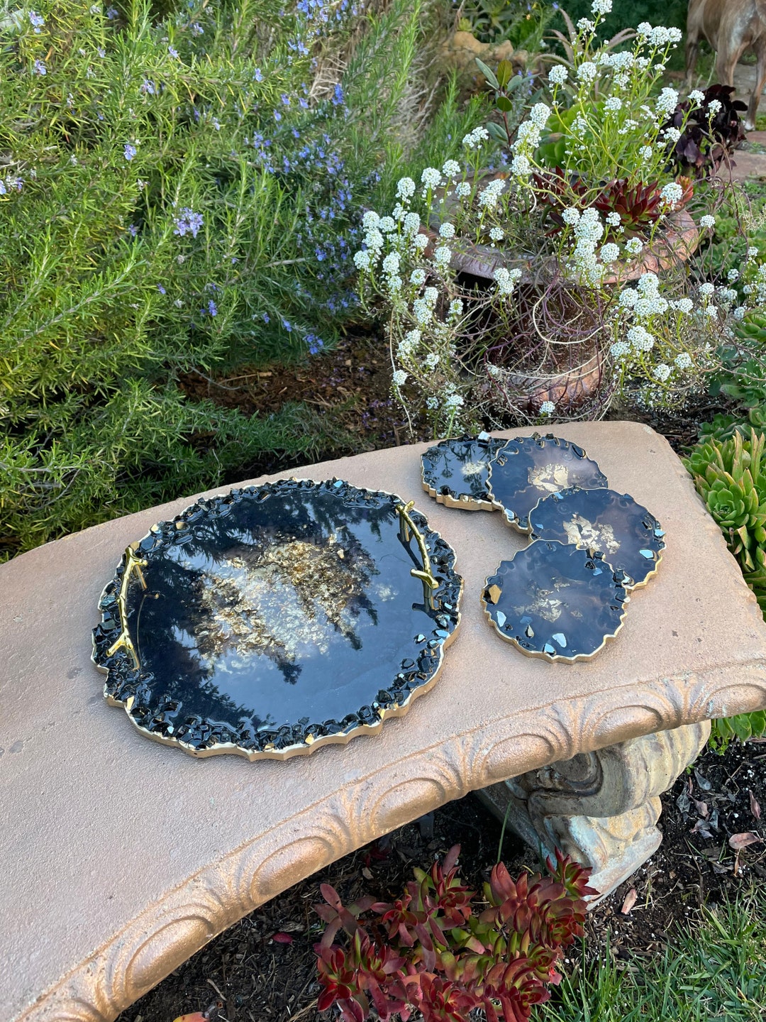 13 Resin Tray and Coaster Set, Handmade Tray With 4 Matching Coasters