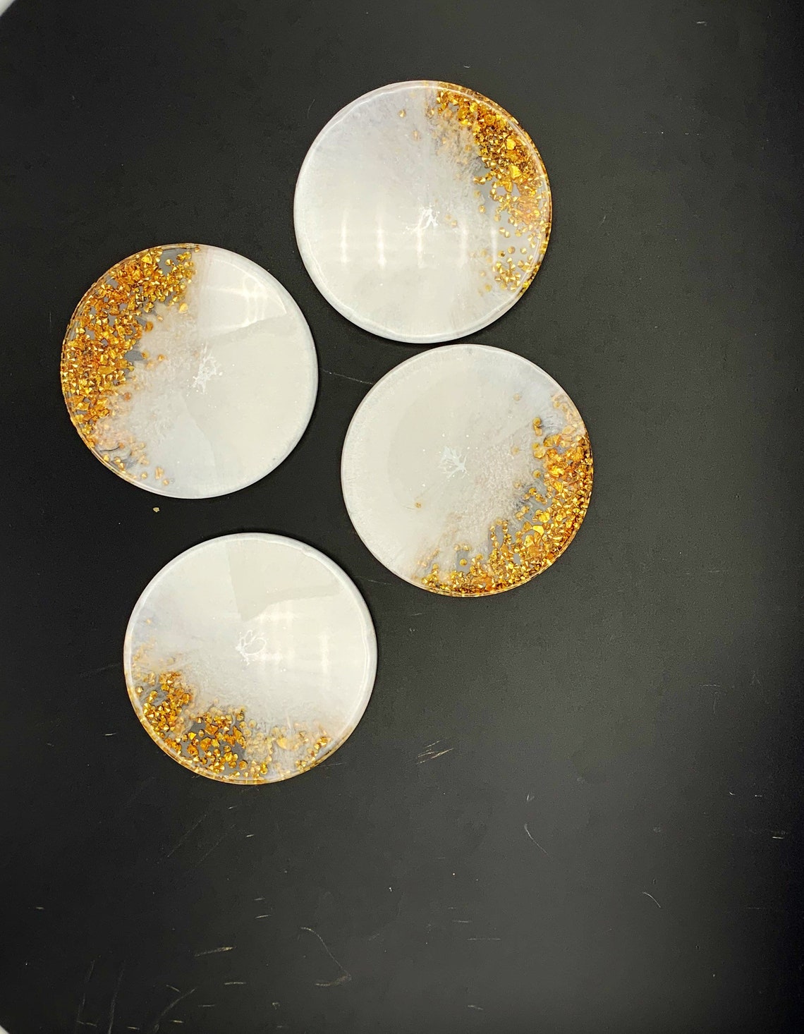 Resin Coaster Sets White and Gold Coasters Handmade 4 Etsy