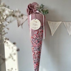 Personalisierte Schultüte Mädchen Blumen rosa - Handmade Stoff Schultüte mit Name - Geschenk Einschulung 2025 mit Kissen-Option