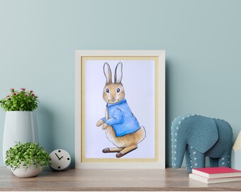 Peter Rabbit Wall Art Kids Chambre à coucher Décor Pépinière Aquarelle Mignon Baby Shower Bunny Print