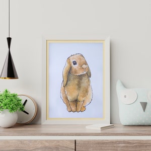 Nursery Wall Art Cute Bunny Watercolour Painting Kids Decor Rabbit Print Bedroom