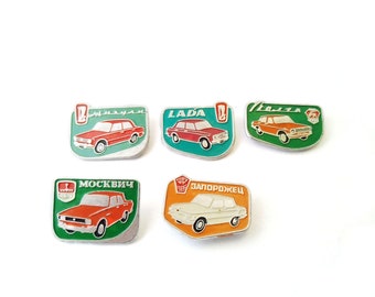 5pcs vintage USSR Cars Automobiles Enamel  Badges Set