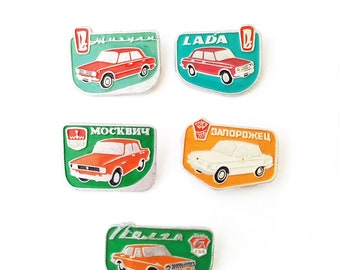 5pcs vintage USSR Cars Automobiles Enamel  Badges Set