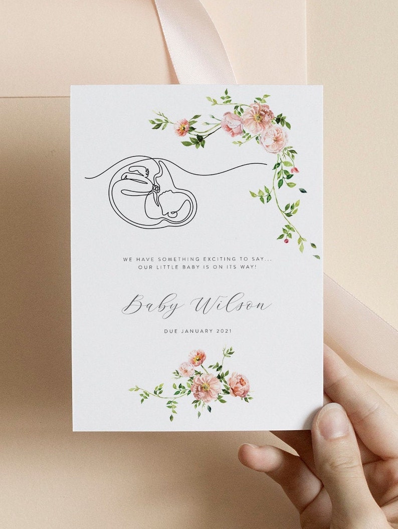Printable Pregnancy Announcement Card Baby Line Art - Etsy