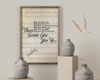 Never Gonna Give You Up Vintage Heart Song Lyric Music Gift Present Poster Print