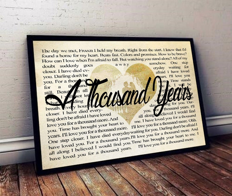 A Thousand Years Lyrics Lyrics Poster Unframed Art Prints Etsy