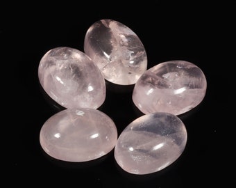 Natural Rose Quartz Cabochon Lot, Calibrated Oval Gemstones, 33.8 Ct, 5P Lot