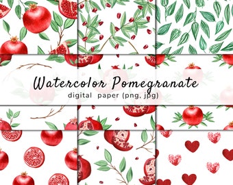 Watercolor pomegranate digital paper - instant download - DIY Art - PNG