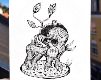 Ink illustration with fantasy character