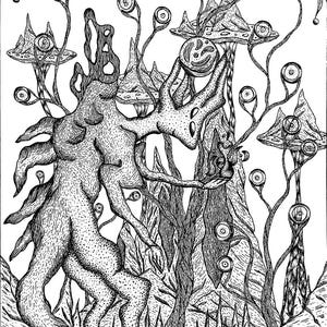 Fantasy horror Ink artwork &quot;Endless desires&quot;, surreal drawing A4