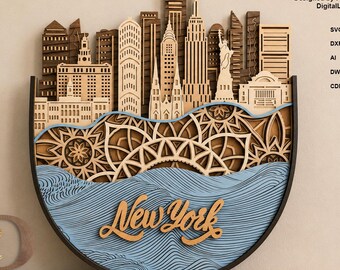 Layered Mandala New York Stadtbild, Lasercut-Dateien, Lasercut, Glowforge-Dateien, Lasercut-Dateien, New York Skyline Laser Cut Datei, Lasercut Datei