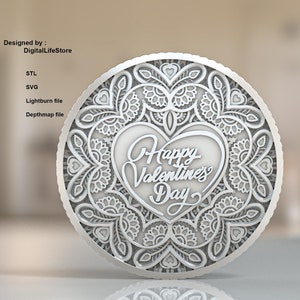 Gelaagde Valentijnsdag 3D-gravure muntvijlen, fiberlasergravureontwerpen, muntgravure gelaagde Valentijnsdag lasergesneden vijlontwerp