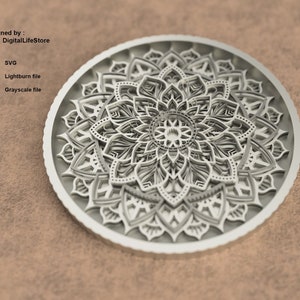 File di incisione 3D mandala a strati, disegni di incisione laser a fibra, design di file di taglio laser mandala a strati per incisione di monete