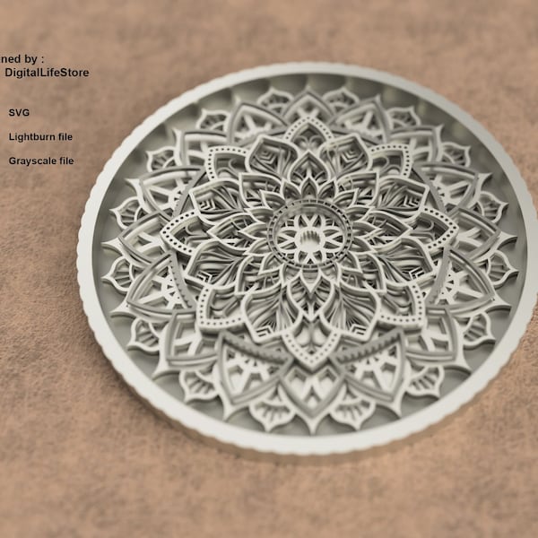 Layered mandala 3d engraving files, fiber laser engraving designs , coin engraving layered mandala laser cut file design