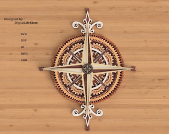 Layered Compass Multilayer Laser Cut Files SVG Glowforge laser cut file