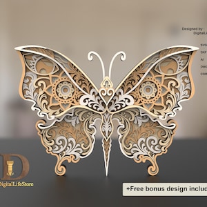 Fichiers découpés au laser papillon en couches, fichiers cnc, découpés au laser, fichiers de routeur cnc, papillon svg cricut, fichiers coupés, découpe laser fichiers découpés au laser en couches