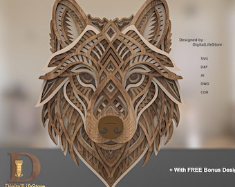 wolf-dog Multilayer Laser Cut Files – Laser Cut Template, Plans & Projects | Glowforge xtool cutting machines vector cnc router layered file
