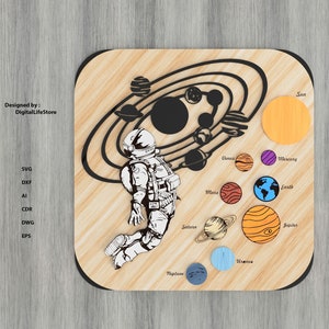 Archivos de corte láser educativos del sistema solar, archivos glowforge cricut svg dxf, archivos cnc, archivo de corte láser, archivo de grabado, archivo de corte láser astronut
