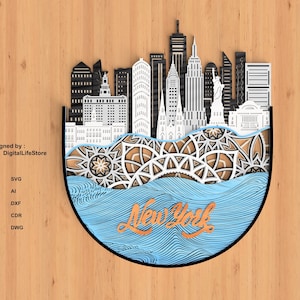 mandala a strati Paesaggio urbano di New york,file tagliati al laser,taglio laser,incisione di file glowforge,file di taglio laser,file di taglio laser skyline di New York