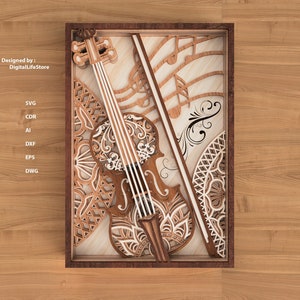 layered Violin mandala svg,laser cut files,laser cut,cnc router files,cnc files,glowforge files,laser cutting files,violin laser cut file