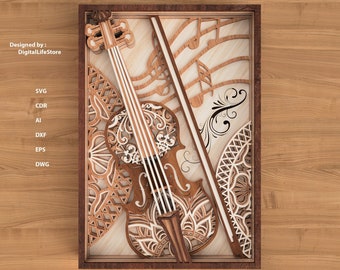 layered Violin mandala svg,laser cut files,laser cut,cnc router files,cnc files,glowforge files,laser cutting files,violin laser cut file
