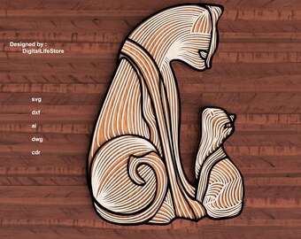 Archivos de corte láser multicapa de gato: archivos SVG Glowforge / archivos de corte láser / archivo de corte láser