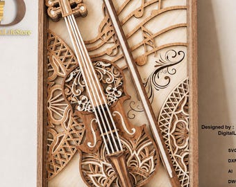 layered Violin mandala svg,laser cut files,laser cut,cnc router files,cnc files,glowforge files,laser cutting files,violin laser cut file